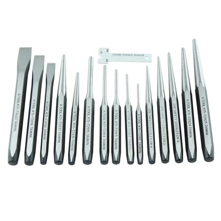 K-TOOL INTERNATIONAL Punch and Chisel Set, 15 pcs. KTI-72901